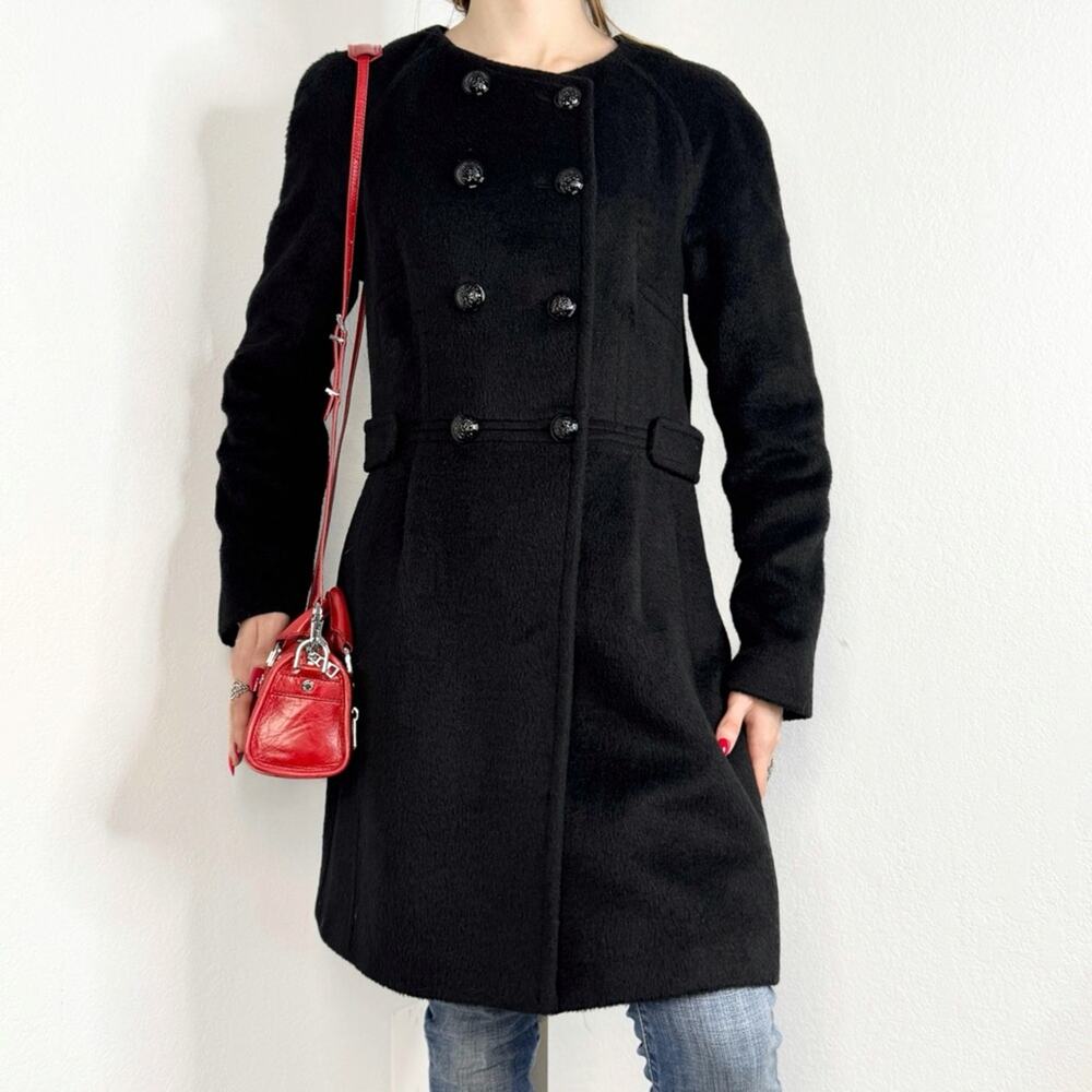 Banana Republic Pea Coat Black Wool Blend Military Size Small Double Breasted